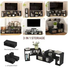 HOMCOM Three-Block Modular TV Stand - Black Wood-Effect - 5