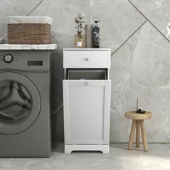 HOMCOM Single Hamper Laundry Storage Cabinet - White - 7