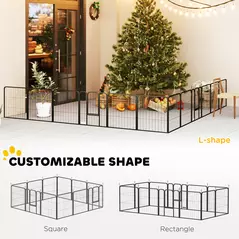 PawHut 12-Panel Solid Dog Playpen with Doors, for Small Dogs, 60cm High, Black - 4