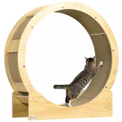 PawHut Cat Wheel with Brake, Scratching Pads - Oak Tone - 1