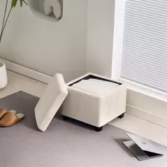 HOMCOM Storage Ottoman Bench, Corduroy Footstool with Removable Lid and Legs, 40cm Storage Chest Box for Living Room, Bedroom, Hallway, Beige - 8