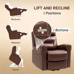 HOMCOM Power Lift Recliner Chair for Elderly, Overstuffed Faux Leather Riser and Reclining Chair with USB A+C Ports, Recliner Armchair for Living Room, Brown - 4
