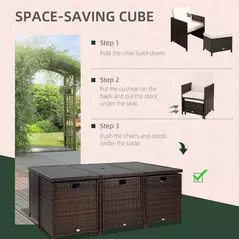 Outsunny 10 Seater Rattan Cube Garden Furniture Set with Parasol Hole, Rattan Dining Set with Cushions, Outdoor Dining Table and Chairs with Rectangular Glass Top Table for Patio, Mixed Brown - 4