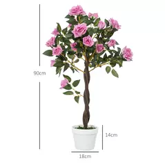 Outsunny Set of 2 Artificial Plants White Rose Floral in Pot, Fake Plants for Home Indoor Decor, 90cm, Purple - 3