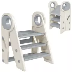 AIYAPLAY Foldable and Adjustable Kids Step Stool with Handle, Non-Slip, Grey - 1