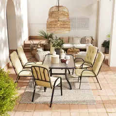 Outsunny Seven-Piece Garden Dining Set with Cushions - Beige - 7