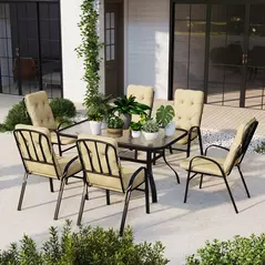 Outsunny Seven-Piece Garden Dining Set with Cushions - Beige - 2
