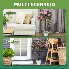 Outsunny Set of 2 Artificial Plants White Rose Floral in Pot, Fake Plants for Home Indoor Decor, 90cm, Purple - 4