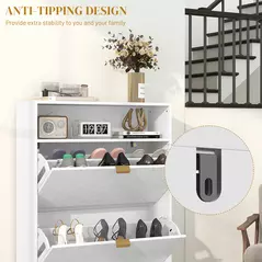 HOMCOM 12 Shoe Storage Cabinet, with Chevron Indents and Gold Tone Accents - White - 8