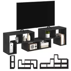HOMCOM Three-Block Modular TV Stand - Black Wood-Effect - 8