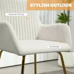 HOMCOM Modern Arm Chair Upholstered Accent Chair with Metal Base for Living Room Cream White - 4