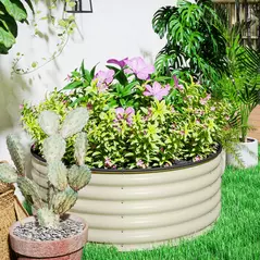 Outsunny Galvanised Raised Garden Bed with Safety Edging, Outdoor Raised Planter Box with Gloves, 120 x 120 x 43cm, Cream White - 8