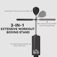 HOMCOM 155-205cm 3-IN-1 Freestanding Boxing Punching Bag Stand, Boxing Speed Trainer with Rotating Flexible Arm, Speed Ball, Fillable Base, Black - 4