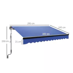 Outsunny 3 x 2.5m Electric Awning with LED Light and Remote Controller, Aluminium Frame DIY Retractable Awning, UV50+ Sun Shade Canopy for Garden Patio Deck Door Window, Blue - 3