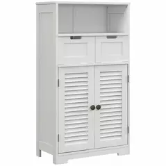kleankin Three-Part Bathroom Storage Unit, with Shelf, Drawers & Cupboard - White - 1