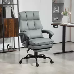 HOMCOM Faux Leather Reclining Office Chair, with Footrest - Grey - 2