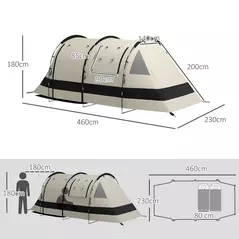 Outsunny Four Man, Two Room Blackout Tent, with Accessories - Khaki - 3