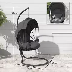 Outsunny Hanging Egg Chair Swing Hammock Chair with Stand, Cushion and Retractable Canopy, for Indoor and Outdoor, Grey - 3