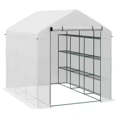 Outsunny 8 x 6ft Walk-In Greenhouse, with Shelves - White - 1