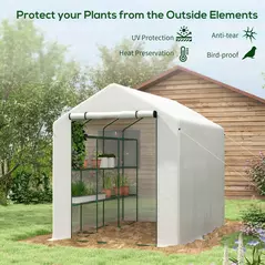 Outsunny 8 x 6ft Walk-In Greenhouse, with Shelves - White - 4