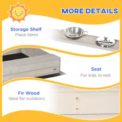 Outsunny Kids Wooden Sandbox w/ Canopy, Kitchen Toys, Seat, Storage, for Ages 3-7 Years - 7