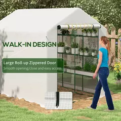 Outsunny 8 x 6ft Walk-In Greenhouse, with Shelves - White - 5