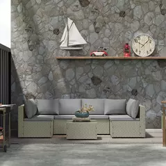 Outsunny Seven-Piece Modular Rattan Set - Light Brown - 2