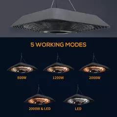 Outsunny 2000W Electric Hanging Patio Heater Ceiling Mounted Halogen Heating Indoor Outdoor with Remote Control Aluminium - 4