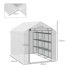 Outsunny 8 x 6ft Walk-In Greenhouse, with Shelves - White - 3