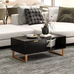 HOMCOM Elegant Marble Effect Storage Coffee Table - Black - 8
