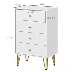 HOMCOM Tall Chest of Drawers, 4-Drawer Dresser for Bedroom, Modern Storage Cabinets with Hairpin Legs, White - 3