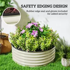 Outsunny Galvanised Raised Garden Bed with Safety Edging, Outdoor Raised Planter Box with Gloves, 120 x 120 x 43cm, Cream White - 6