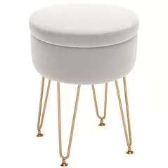 HOMCOM 5L Velvet-Feel Storage Ottoman - Cream White - 1