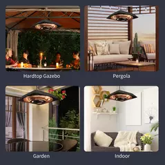 Outsunny 2000W Electric Hanging Patio Heater Ceiling Mounted Halogen Heating Indoor Outdoor with Remote Control Aluminium - 7