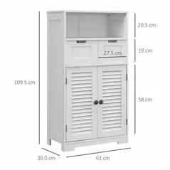 kleankin Three-Part Bathroom Storage Unit, with Shelf, Drawers & Cupboard - White - 3