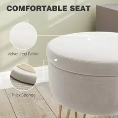 HOMCOM 5L Velvet-Feel Storage Ottoman - Cream White - 6