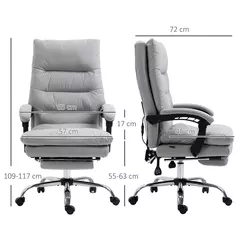 Vinsetto Office Chair with Footrest, Double Padding Ergonomic Desk Chair with 6-Point Vibration Massage and Back Heating, Microfibre Fabric with 135° Reclining Back, Grey - 3