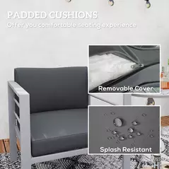 Outsunny Garden Sofa, All-Weather Garden Single Sofa with Removable Cushions, Metal Frame Outdoor Furniture for Balcony, Charcoal Grey - 4