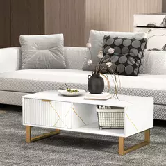 HOMCOM Elegant Marble Effect Storage Coffee Table - White - 8