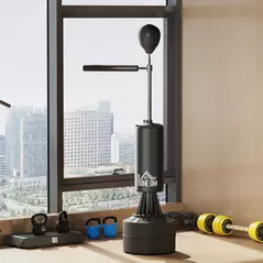 HOMCOM 155-205cm 3-IN-1 Freestanding Boxing Punching Bag Stand, Boxing Speed Trainer with Rotating Flexible Arm, Speed Ball, Fillable Base, Black - 2