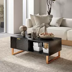 HOMCOM Elegant Marble Effect Storage Coffee Table - Black - 2