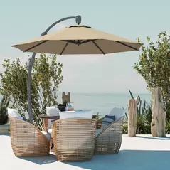 Outsunny 3(m) Garden Cantilever Parasol, Round Overhanging Umbrella with Crank Handle, Cross Base, Aluminium Frame and 360° Rotation, Banana Patio Umbrella for Outdoor Sun Shade, Khaki - 7
