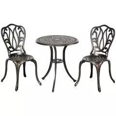 Outsunny 3 Piece Garden Bistro Set Aluminium Outdoor Furniture Set for 2 Patio Chairs and Table with Umbrella Hole Bronze Tone - 1