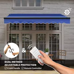 Outsunny 3 x 2.5m Electric Awning with LED Light and Remote Controller, Aluminium Frame DIY Retractable Awning, UV50+ Sun Shade Canopy for Garden Patio Deck Door Window, Blue - 4