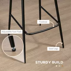 HOMCOM Bar Stools Set of 2, PU Leather Upholstered Bar Chairs, Breakfast Kitchen Counter Chairs with Backs, Steel Legs and Footrests for Dining Room, Brown - 6