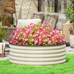 Outsunny Galvanised Raised Garden Bed with Safety Edging, Outdoor Raised Planter Box with Gloves, 120 x 120 x 43cm, Cream White - 2