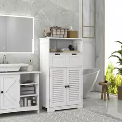 kleankin Three-Part Bathroom Storage Unit, with Shelf, Drawers & Cupboard - White - 2