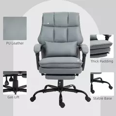 HOMCOM Faux Leather Reclining Office Chair, with Footrest - Grey - 8