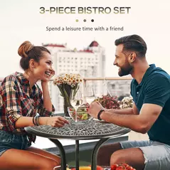 Outsunny 3 Piece Garden Bistro Set Aluminium Outdoor Furniture Set for 2 Patio Chairs and Table with Umbrella Hole Bronze Tone - 4