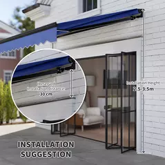 Outsunny 2.5 x 2m Electric Awning with LED Light and Remote Controller, Aluminium Frame DIY Retractable Awning, UV50+ Sun Shade Canopy for Garden Patio Deck Door Window, Blue - 8